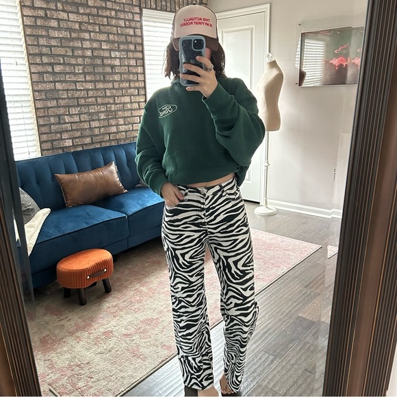 VINTAGE Divided Zebra Print Flared Pants | Size 4 | Y2K Festival Statement Style - Picture 1 of 8